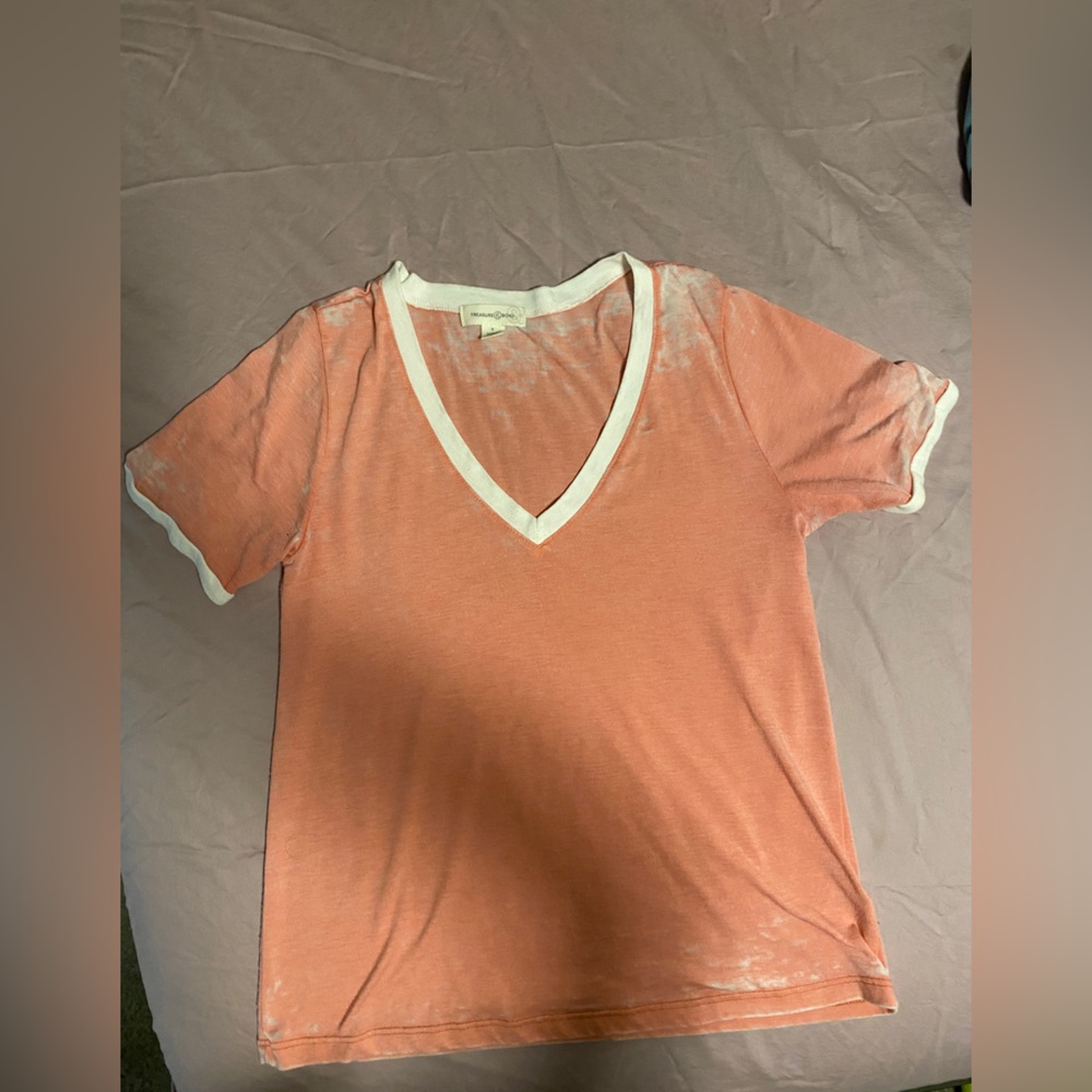 Treasure & Bond coral Tshirt with cream hem